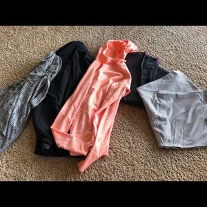 Lulu and Athleta sweatshirt, sweaters and scarves